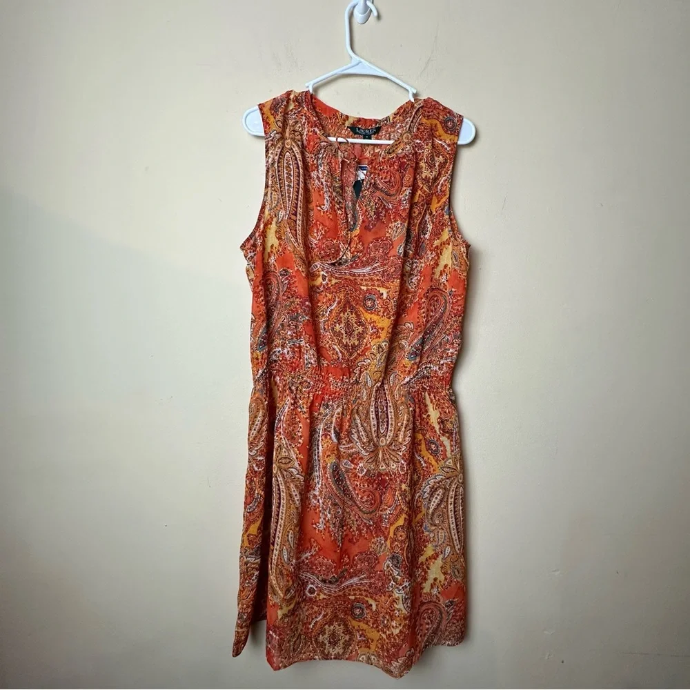 Lauren Ralph Lauren Split Neck Sheer Sleeveless Paisley Blouson Beach Dress 16 - Picture 11 of 11
